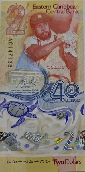 Karaiby Wschodnie banknot 2 dolary 2023 awers