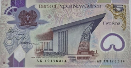 Papua Nowa Gwinea banknot 5 kina 2019 awers