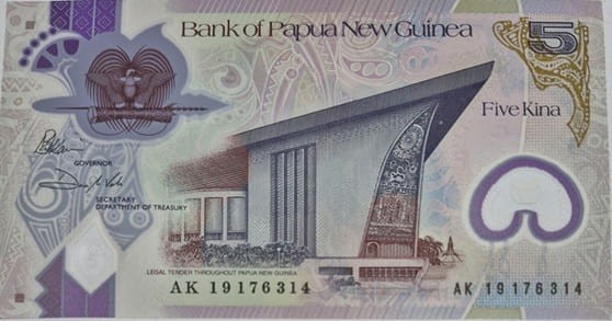 Papua Nowa Gwinea banknot 5 kina 2019 awers