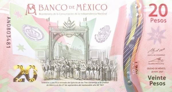 Meksyk banknot 20 pesos 2021 awers