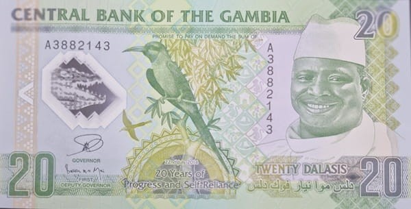 Gambia banknot 20 dalasis 2014 awers