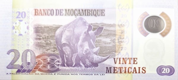 Mozambik banknot 20 meticais 2011 rewers