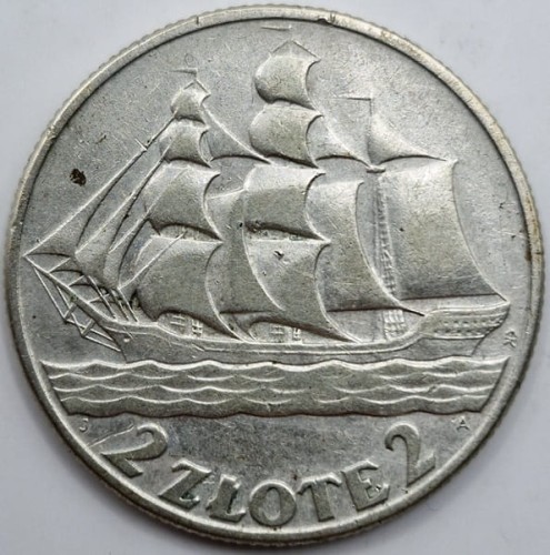 Moneta 2 zł Żaglowiec 1936 rewers