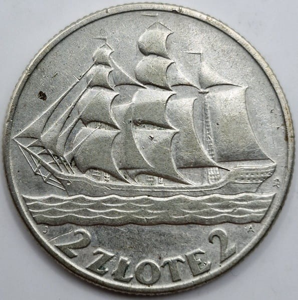 Moneta 2 zł Żaglowiec 1936 rewers