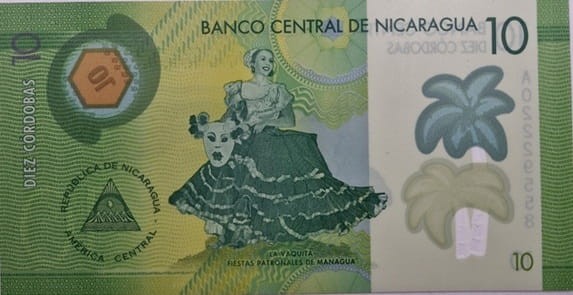 Nikaragua banknot 10 cordobas 2014 rewers