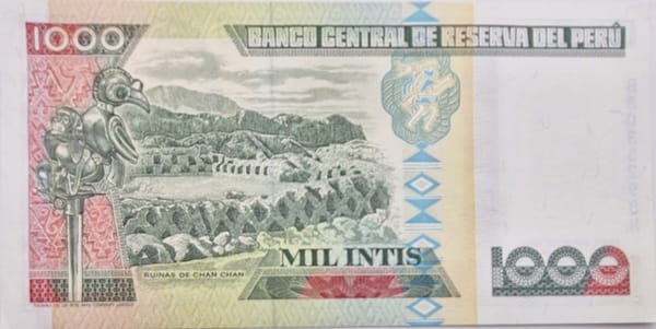 Peru Banknot 1000 Intis 1988 rewers