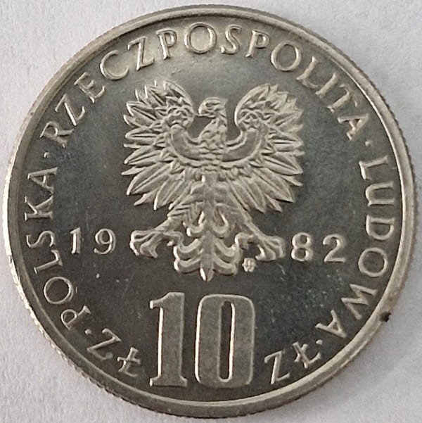 Moneta 10 złotych Bolesław Prus 1982 awers