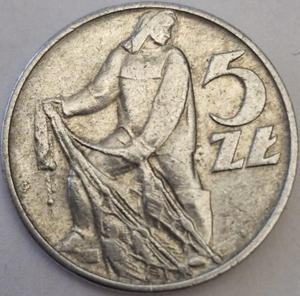 Moneta 5 złotych Rybak 1973 rewers stan 3