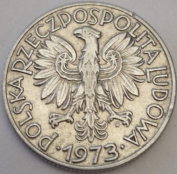 Moneta 5 złotych Rybak 1973 awers stan 3