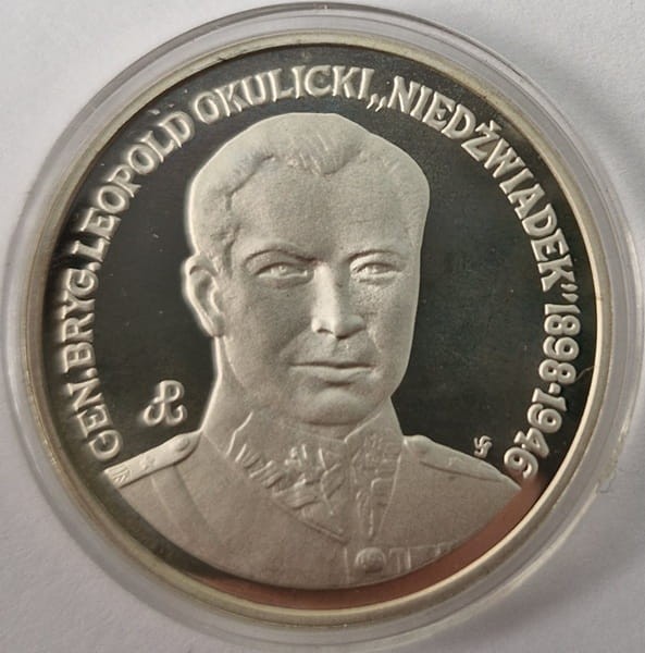 Moneta 200 000 zł Leopold Okulicki Niedźwiadek 1991 rewers