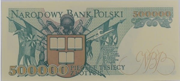 Banknot PRL 500000 zł 1990 rewers