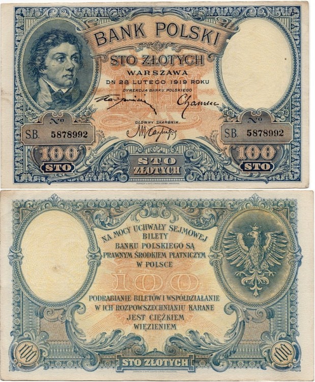 Banknot 100 zł Kościuszko 1919 r.