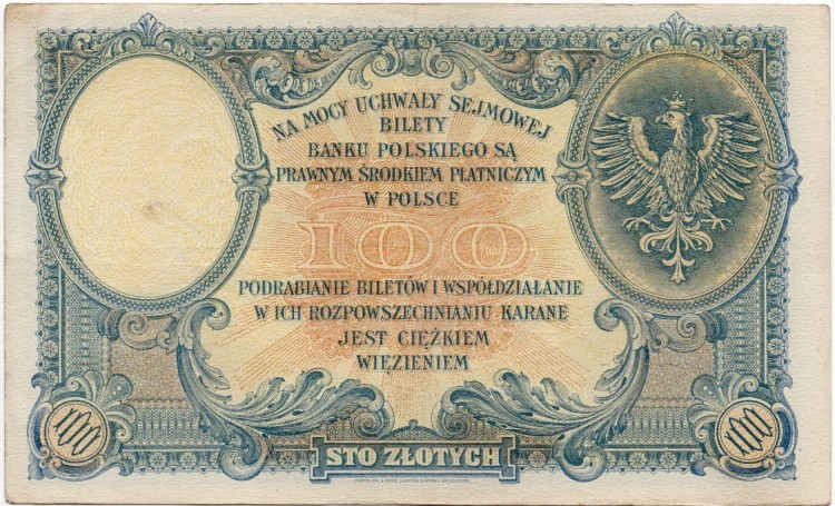 Banknot 100 zł Kościuszko 1919 awers