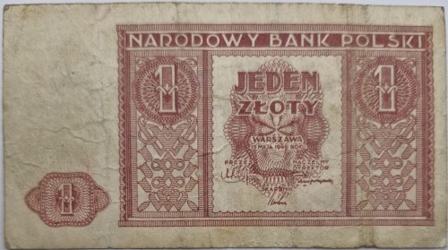Banknot 1 złoty 1946 stan 3 awers