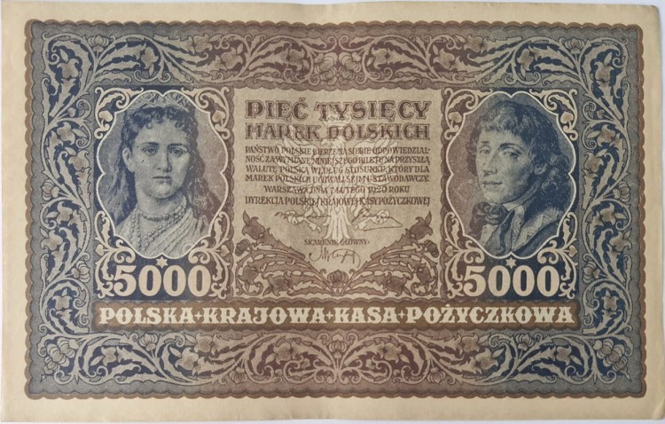 Banknot 5000 marek 1920 stan 2 rewers