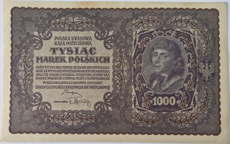 Banknot 1000 marek 1919 awers