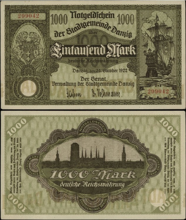 Banknot 1000 marek 1922 Wolne Miasto Gdańsk