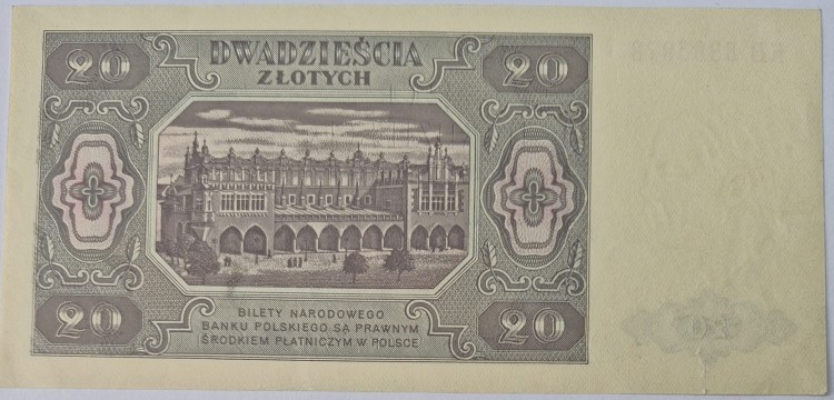 Banknot 20 złotych 1948 rewers