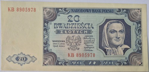 Banknot 20 złotych 1948 awers