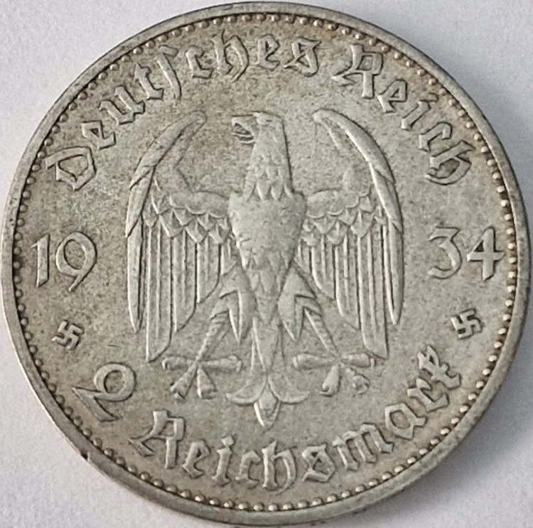 Moneta 2 marki 1934 H awers