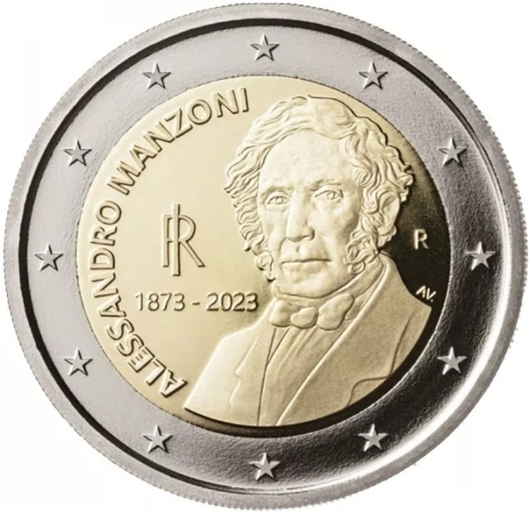 Moneta 2 euro Włochy Alessandro Manzoni 2023 rewers