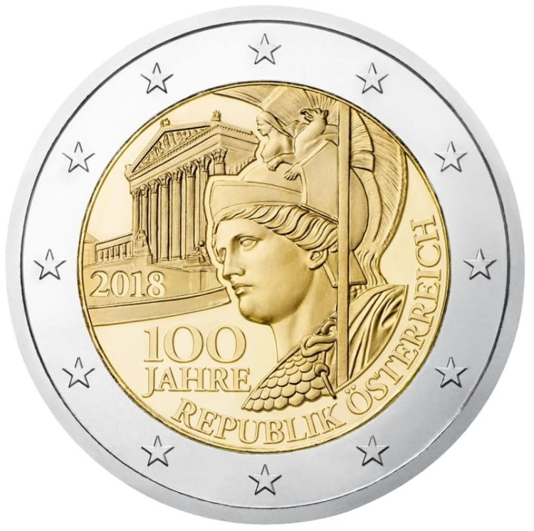 Moneta 2 euro 2018 Austria 100 lat republiki rewers