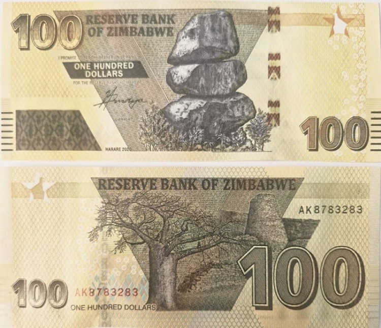 Zimbabwe banknot 100 dolarów 2020