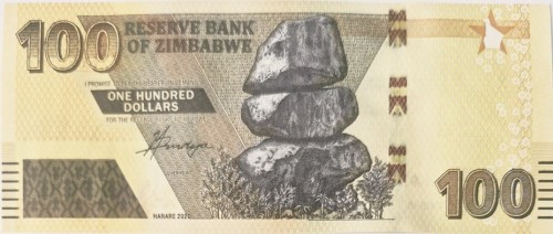 Zimbabwe banknot 100 dolarów 2020 awers