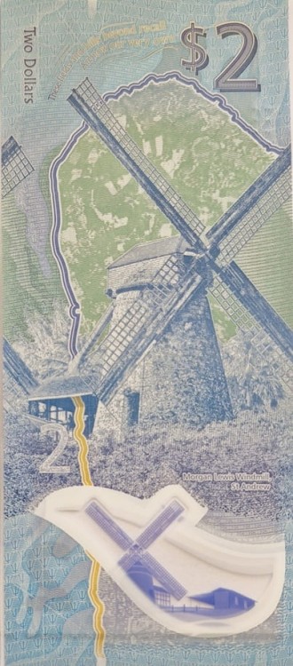 Banknot Barbados 2 dolary 2022 rewers polimer