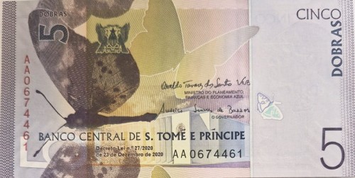 Wyspy Świętego Tomasza 5 dobras 2020 UNC awers