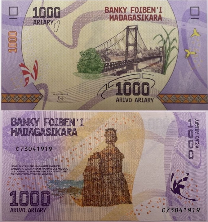 Banknot Madagaskar banknot 1000 Ariary 2017
