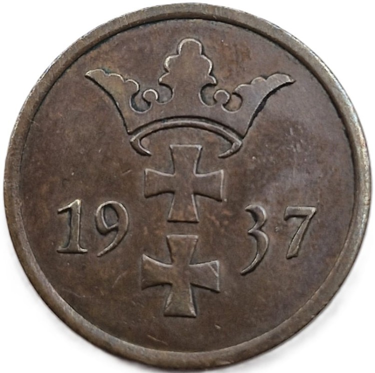 Moneta 2 fenigi Wolne Miasto Gdańsk 1937 awers