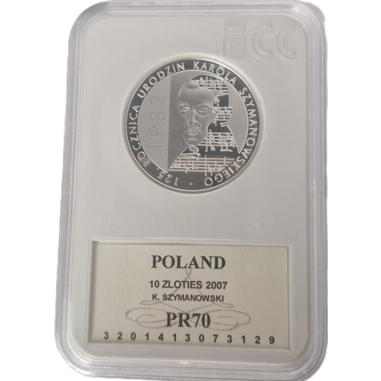 Moneta 10 złotych 2007 Szymanowski grading rewers
