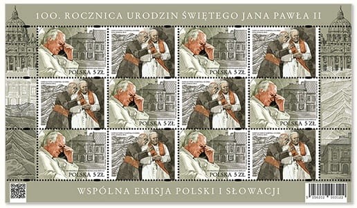 Znaczki 100 rocznica Urodzin Jana Pawła II pol-slow Arkusz 2020 r