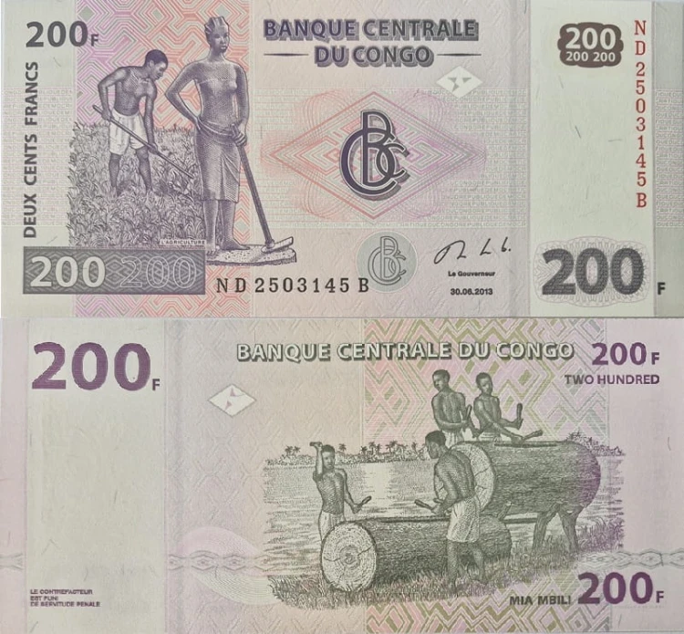 Kongo banknot 200 franków 2013 UNC