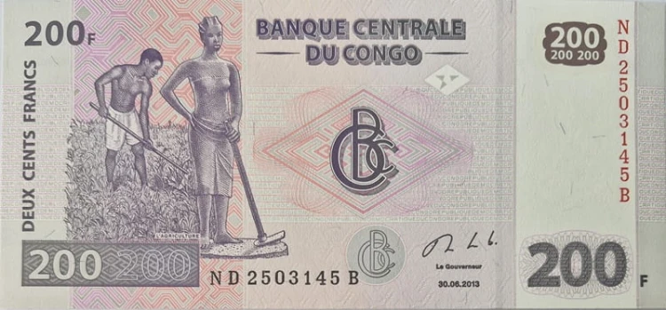 Kongo banknot 200 franków 2013 UNC awers