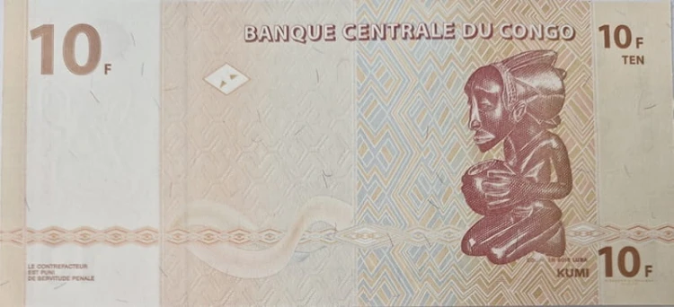 Kongo banknot 10 franków 2003 rewers