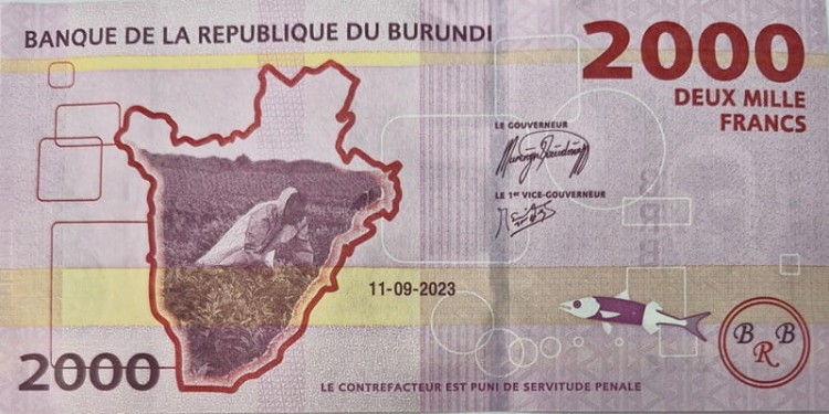 Burundi banknot 2000 franków 2023 UNC P-52c awers