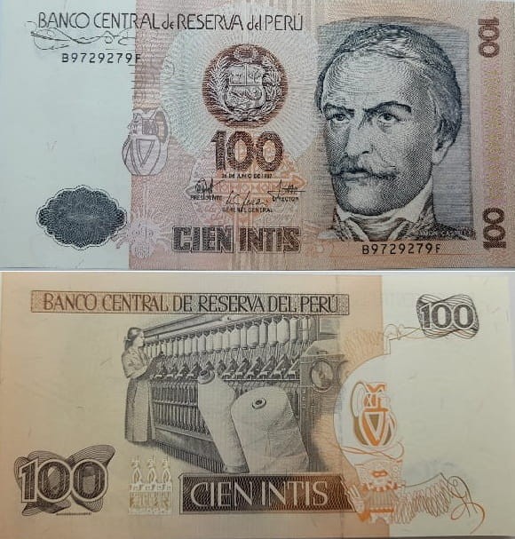 Peru banknot 100 Intis 1987 UNC