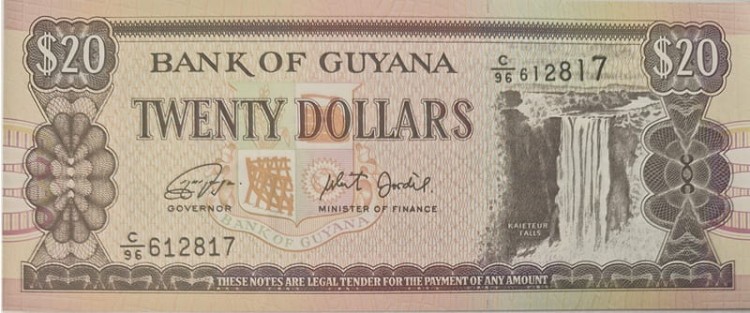 Gujana banknot 20 dolarów 2018 rewers