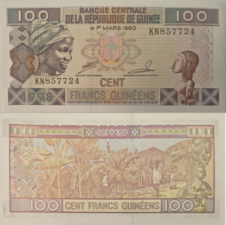 Gwinea banknot 100 franków 1998 P-35a