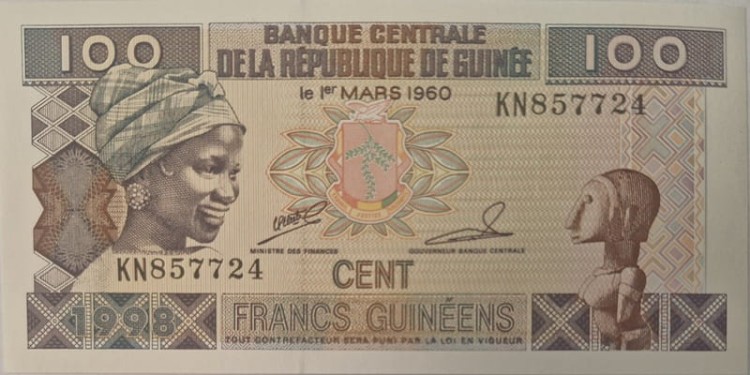 Gwinea banknot 100 franków 1998 awers