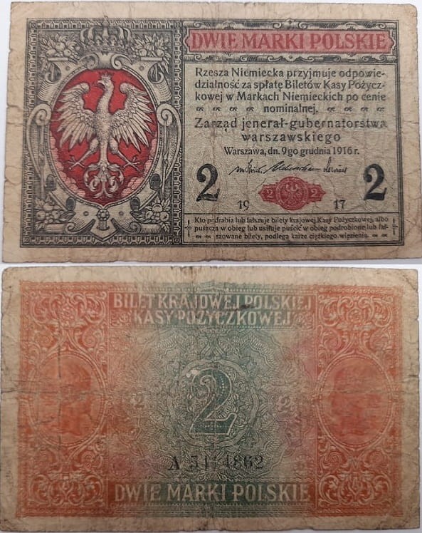 Banknot 2 marki polskie jenerał 1917