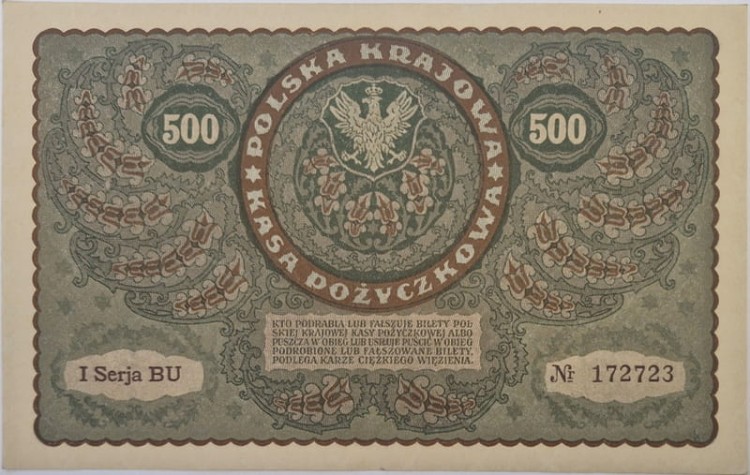 Banknot 500 marek 1919 rewers