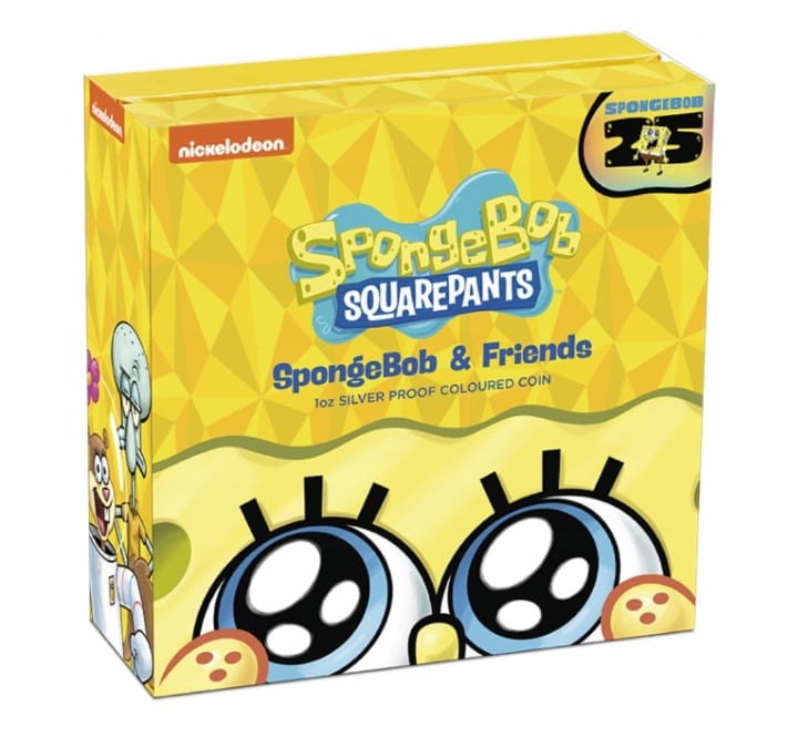 Moneta 1 dolar SpongeBob 25 rocznica Kanciastoporty i przyjaciele 2024 box2