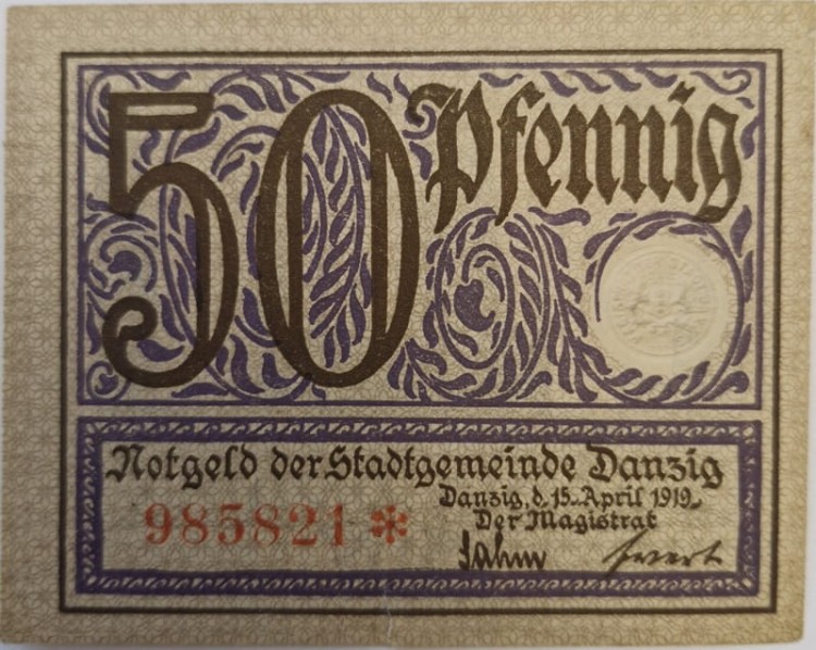 50 pfennig 1919 Wolne Miasto Gdańsk awers