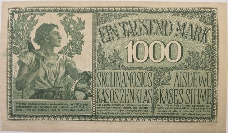 Banknot 1000 marek 1918 Kowno rewers