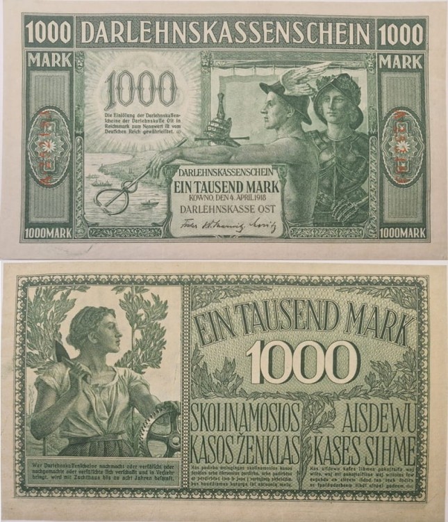 Banknot 1000 marek 1918 Kowno