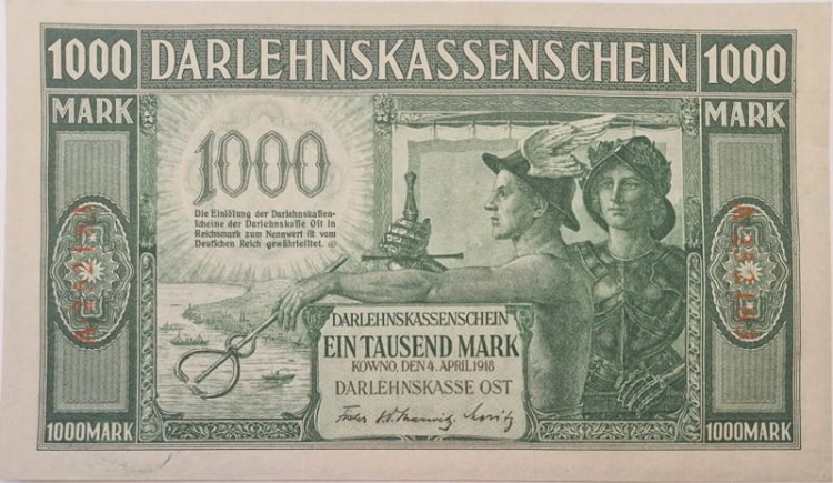 Banknot 1000 marek 1918 Kowno awers