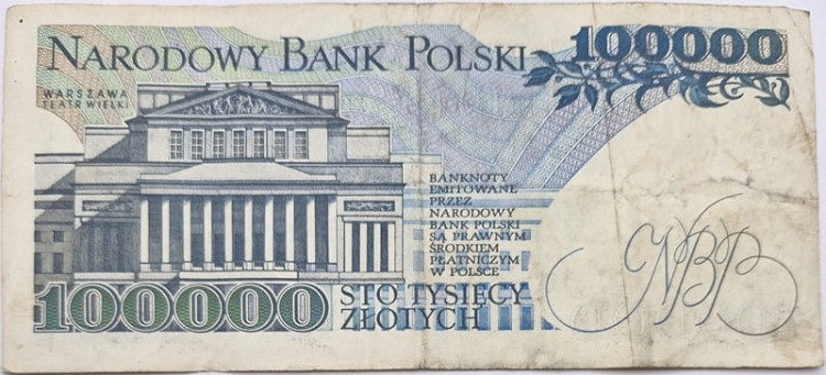 Banknot PRL 100000 zł 1990 Moniuszko rewers